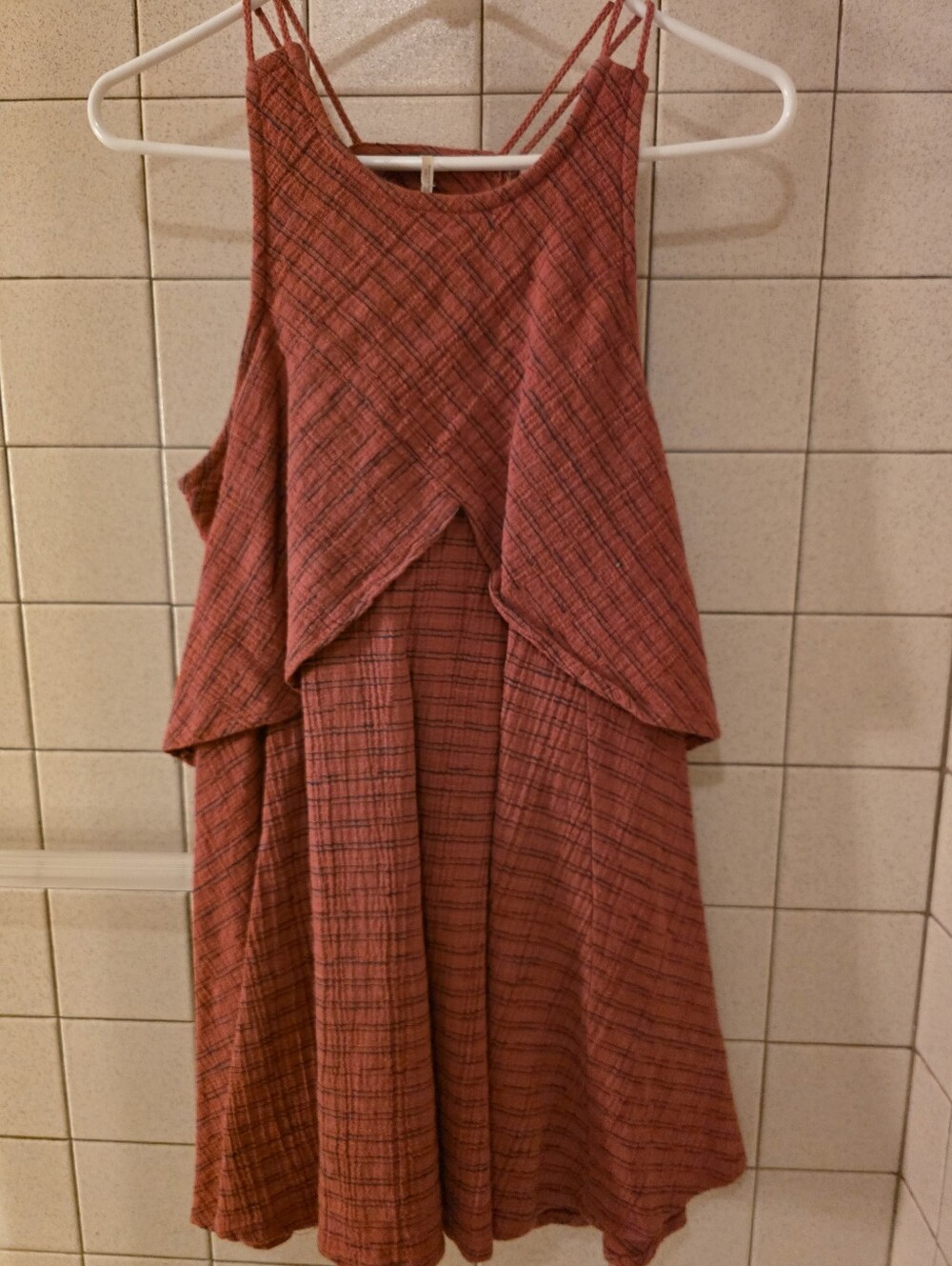 FREE PEOPLE Women’s Red Plaid Strappy Layered Dress